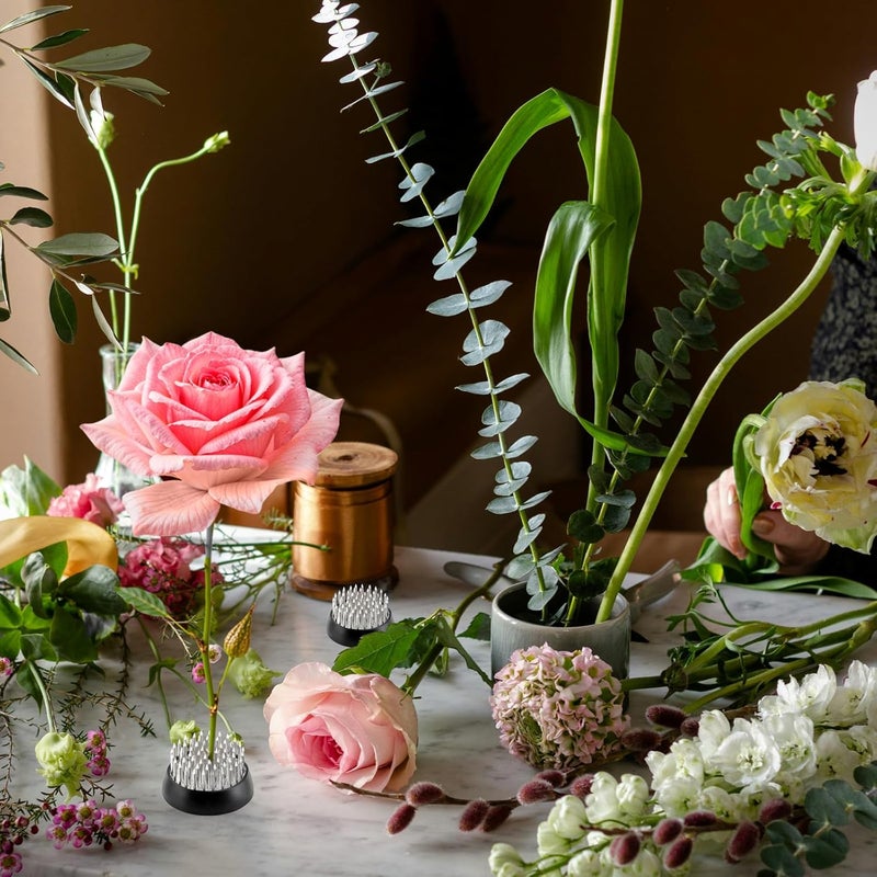 Tinsky 8Pcs 1.34 Inch Flower Frogs for Arrangements Vase Ikebana Kenzan Round Brass Floral Pin Frogs Stem Holder Flower Arranger Pin Fixed Tools for Home Decoration Craft (Silver) - Image 2